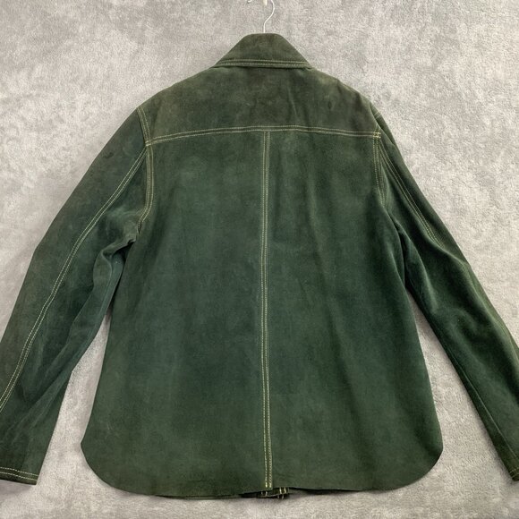Vintage BUCKBOARD Jacket Mens 42 Green Yellow Stitching Button Snap Leather 70’s - Picture 12 of 16